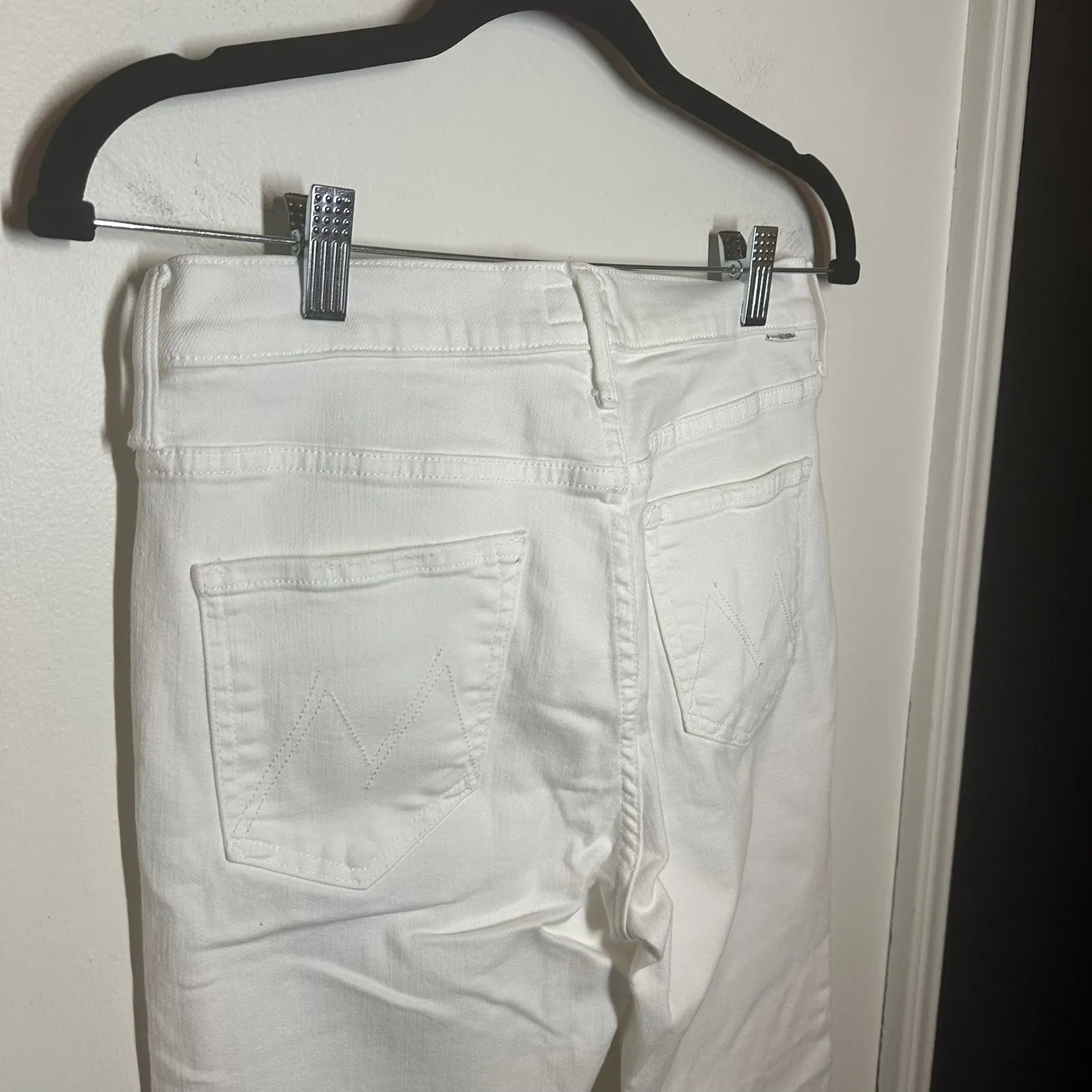 MOTHER High Waisted Rascal Crop Fray White Jeans Denim Raw Hem Womens Size 29 - Image 7