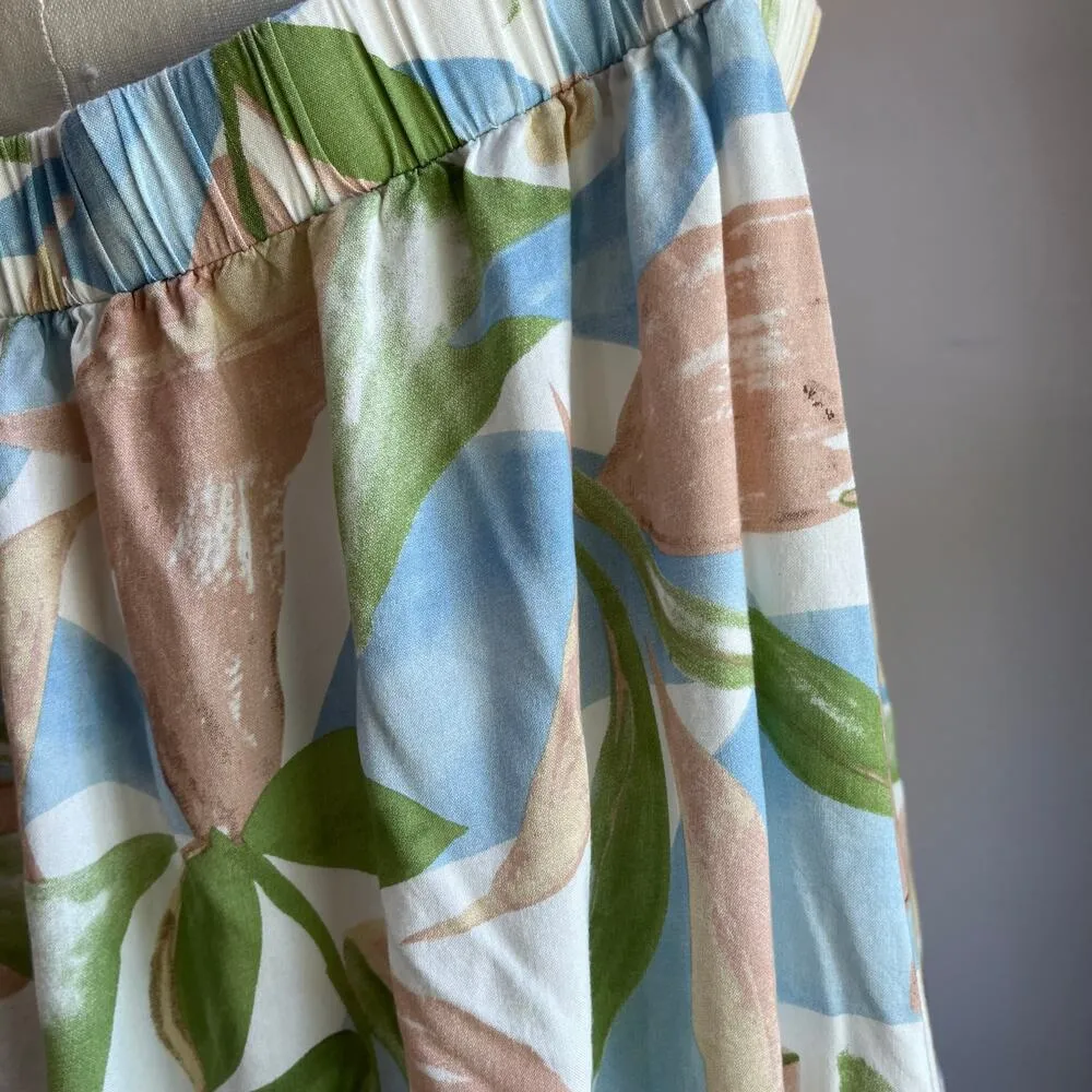 Girl and The Sun St Tropez Leaf Print Tiered Hem Midi Dress Size XL Blue - Image 9