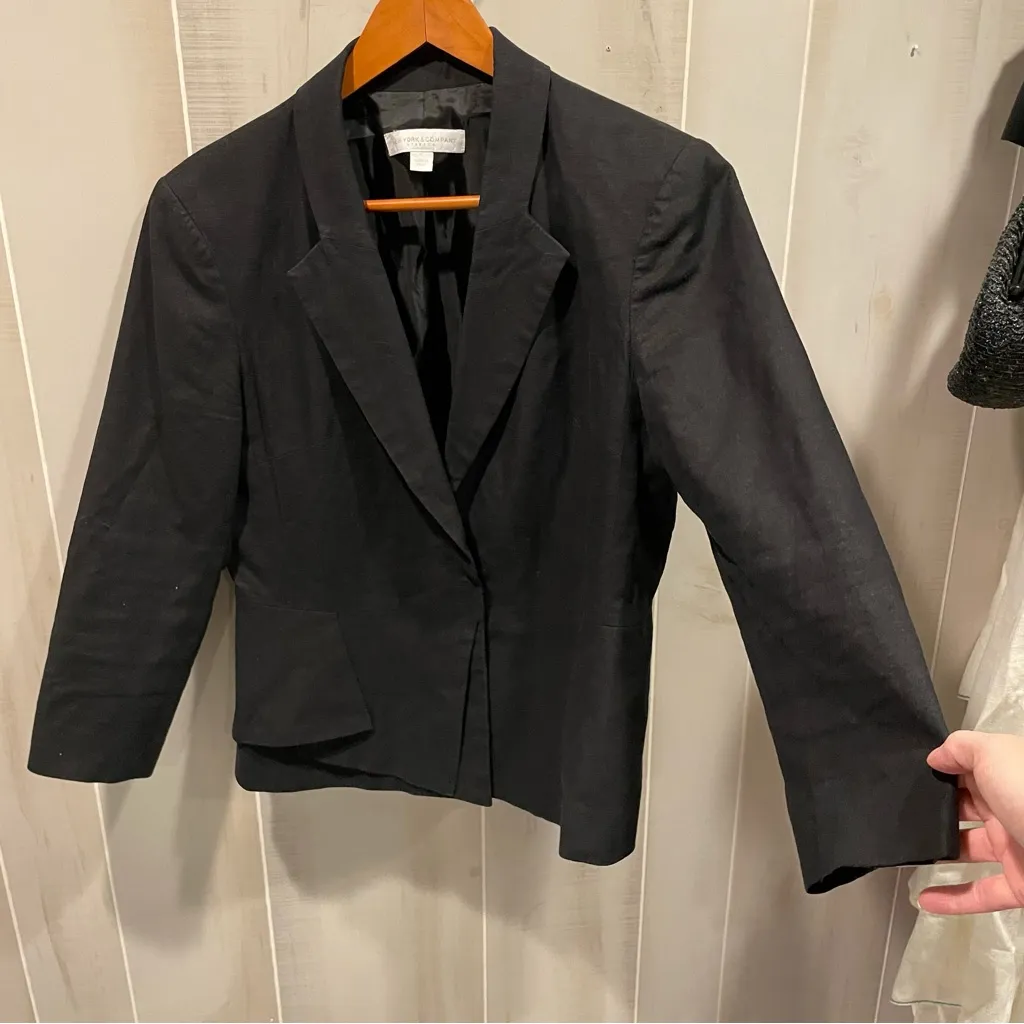 Cute NY&Co linen black lined blazer 3/4 sleeve 1/2 peplum ruffle Size 12 - Image 10