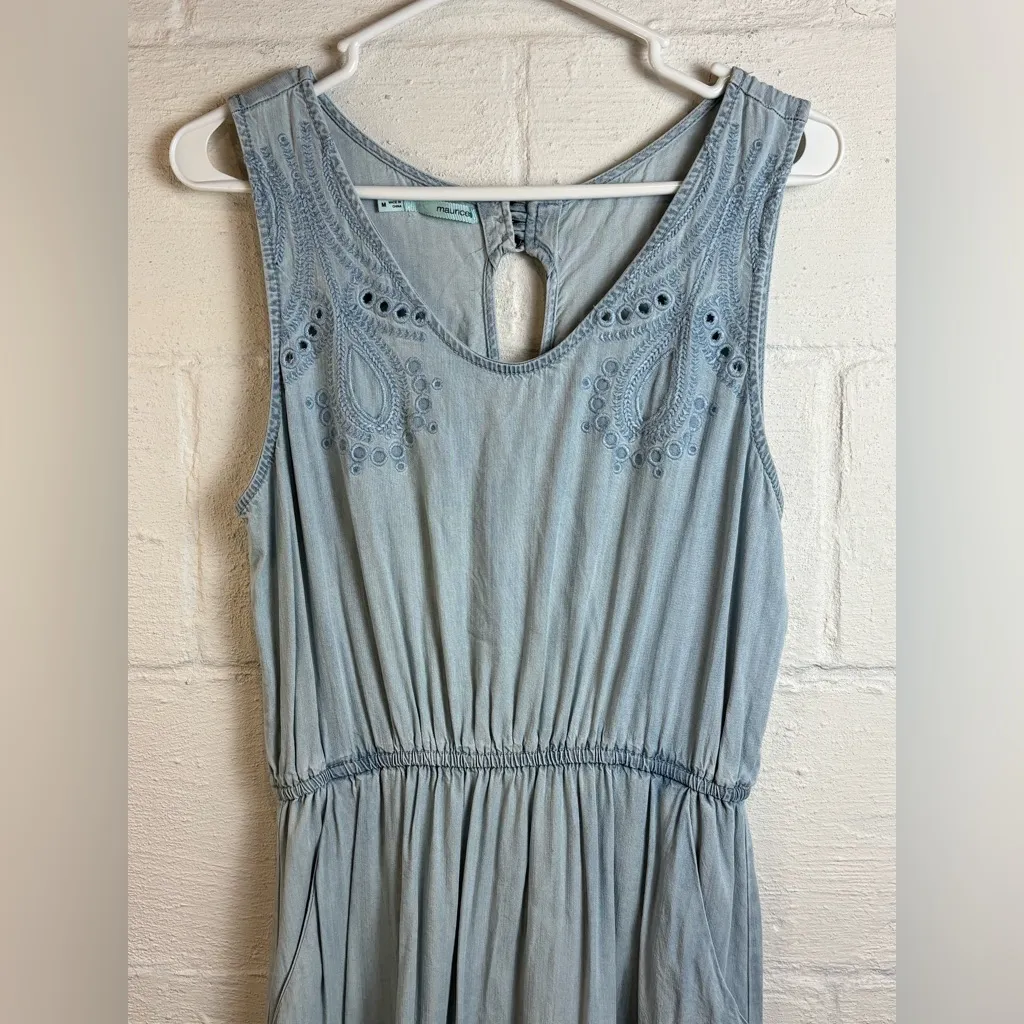 Maurices Women’s Sleeveless Chambray Light Blue Summer Mini Dress Size Medium - Image 2