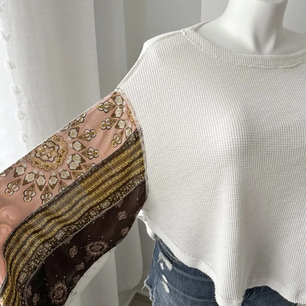 We The Free Blossom White Long Printed Balloon Sleeves Boho Oversized Top XS - Image 4