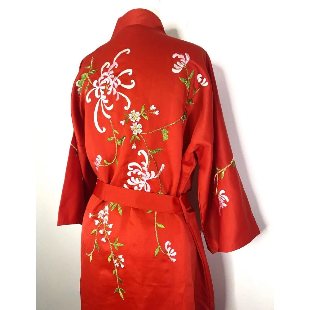 Vintage Japanese Red Embroidered Kimono Robe Long Sleeve Boho Hippie Jacket Size undefined - Image 6