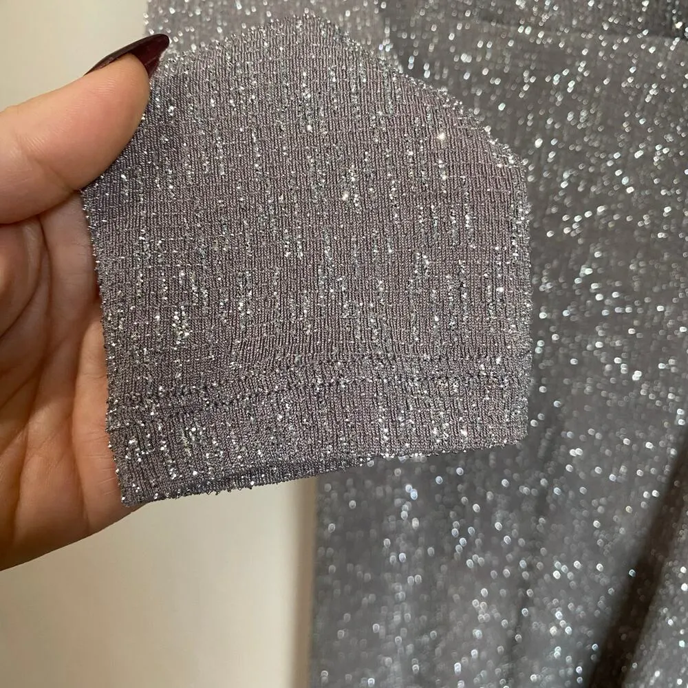 Betsy & Adam Long Sleeve Glitter Knit Gown maxi ball gown prom wedding Size 8 - Image 10