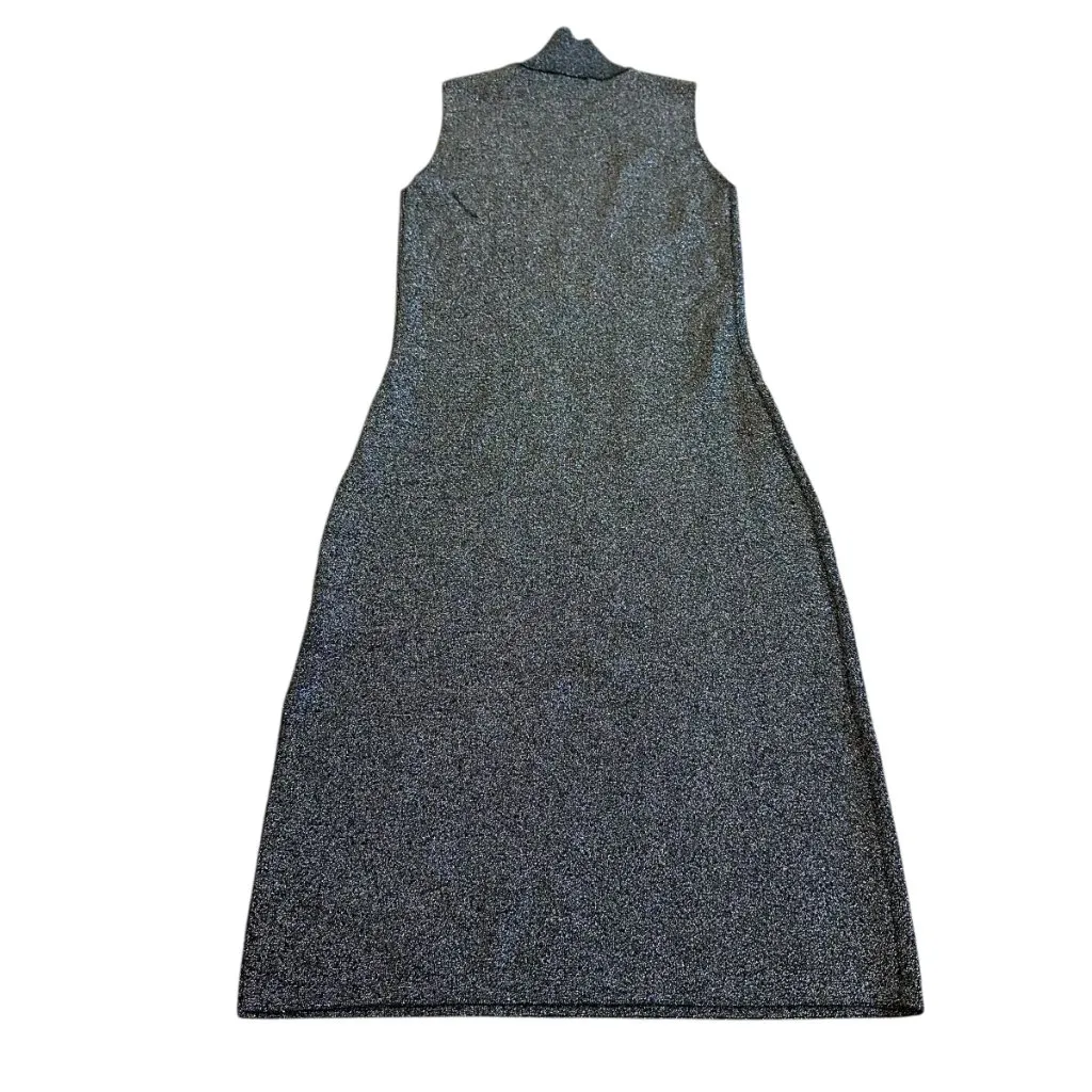House of Harlow 1960 Silver Glitter Sheath Dress Mock Neck Party Size Small - Image 6