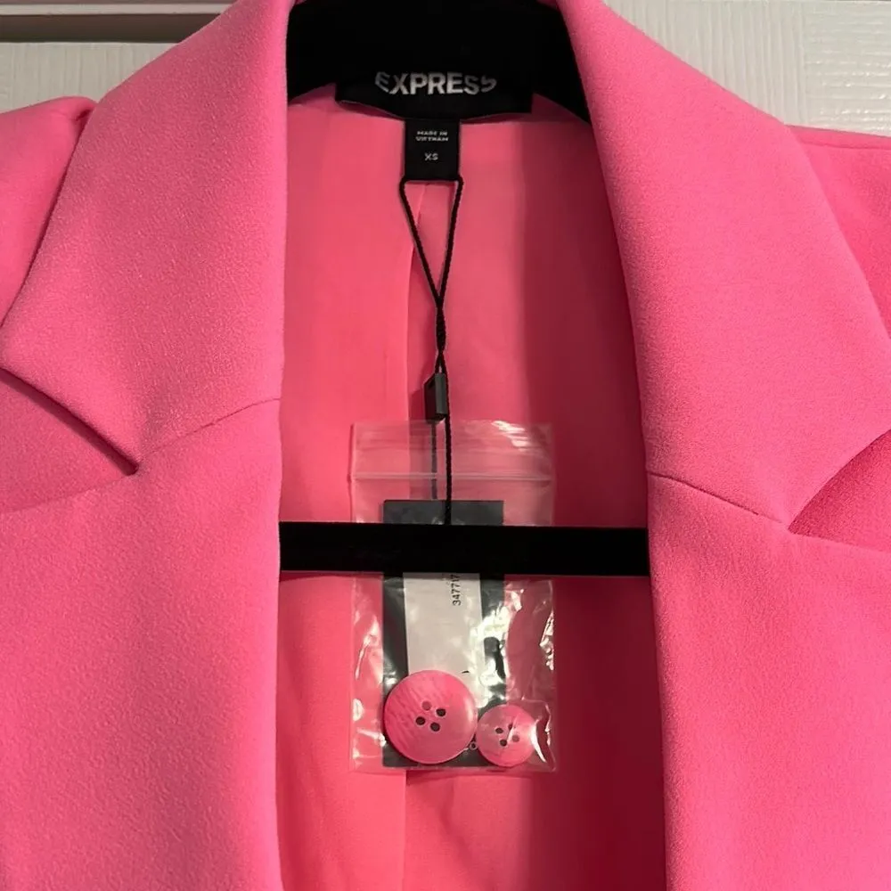 EXPRESS Cropped Elegant Neon Pink One Button Women's Blazer Size XS - Image 3