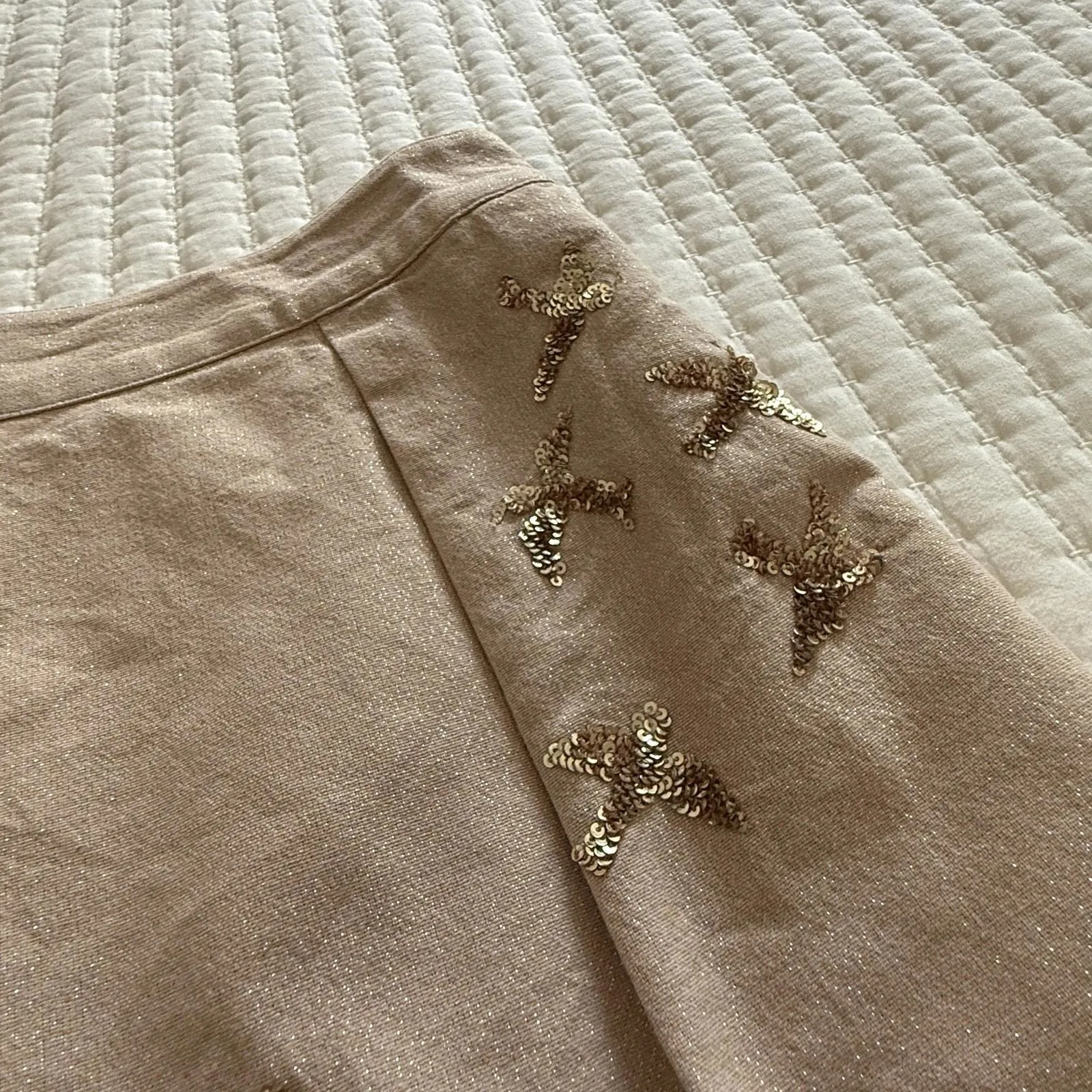 Anthropologie Leifsnotes Migrating Birds Pleated Mini Skirt Sz 8 Gold Sequin - Image 10