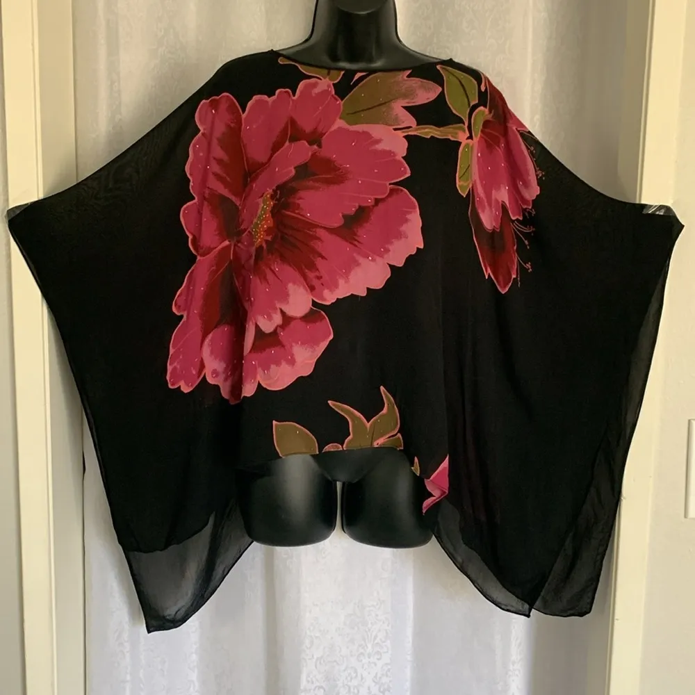 EVA BLUE CHIFFON PANCHO SCARF Sz:8 Black - Image 3