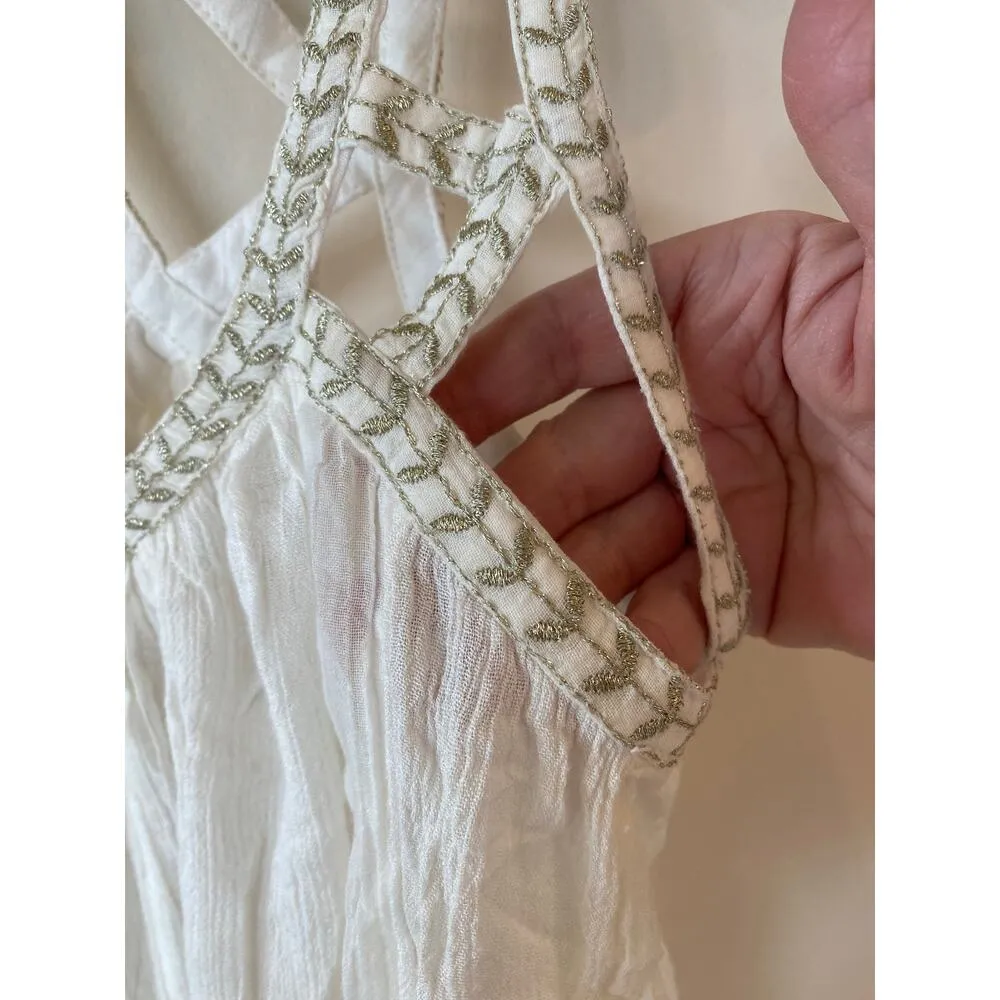 Vanessa Virginia Women's Top Size 2 Boho Crochet Trim Sleeveless White Blouse - Image 3