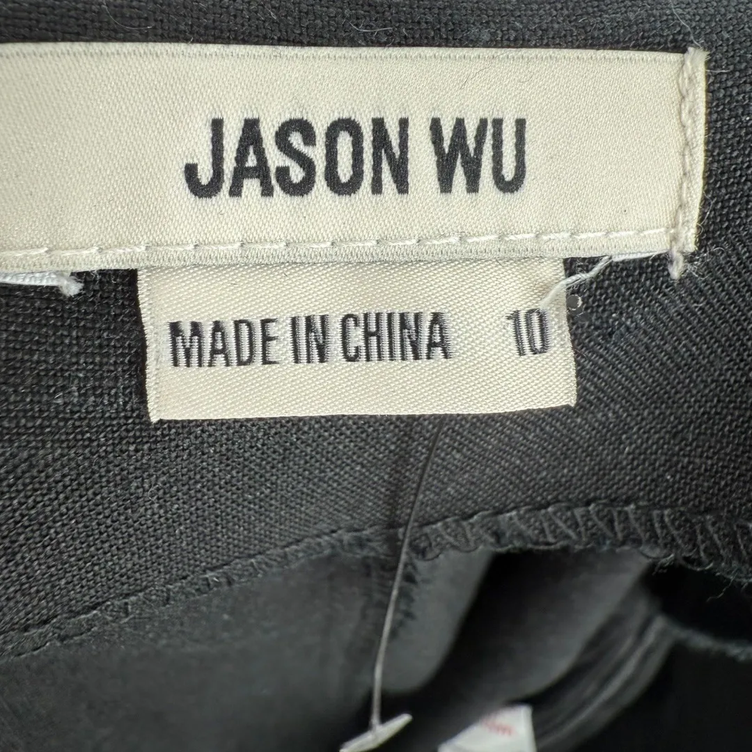 NWOT Jason Wu Women's Linen Blend Wide Leg Side Zip Pleated Pants Black Size 10 - Image 3