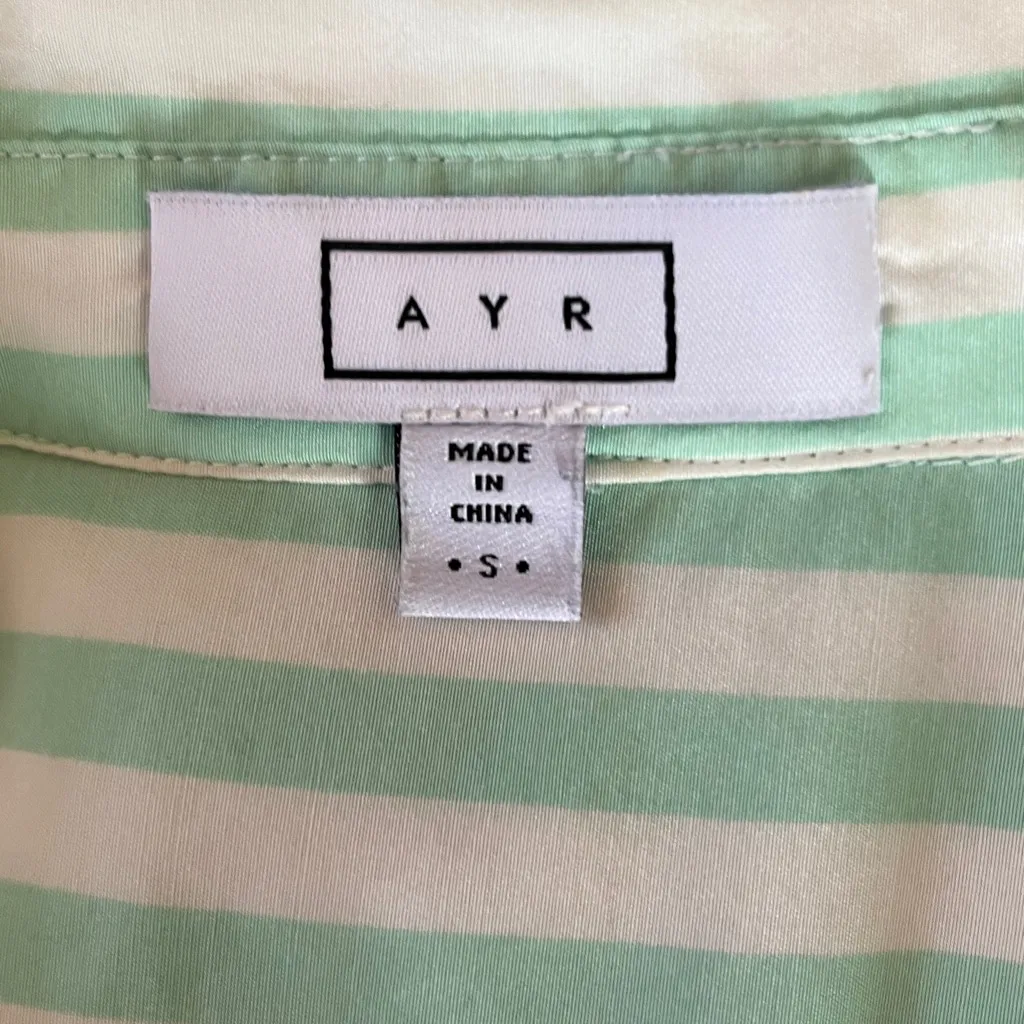 AYR Mint and White Striped Silk blend button down  Shirt size Small - Image 4