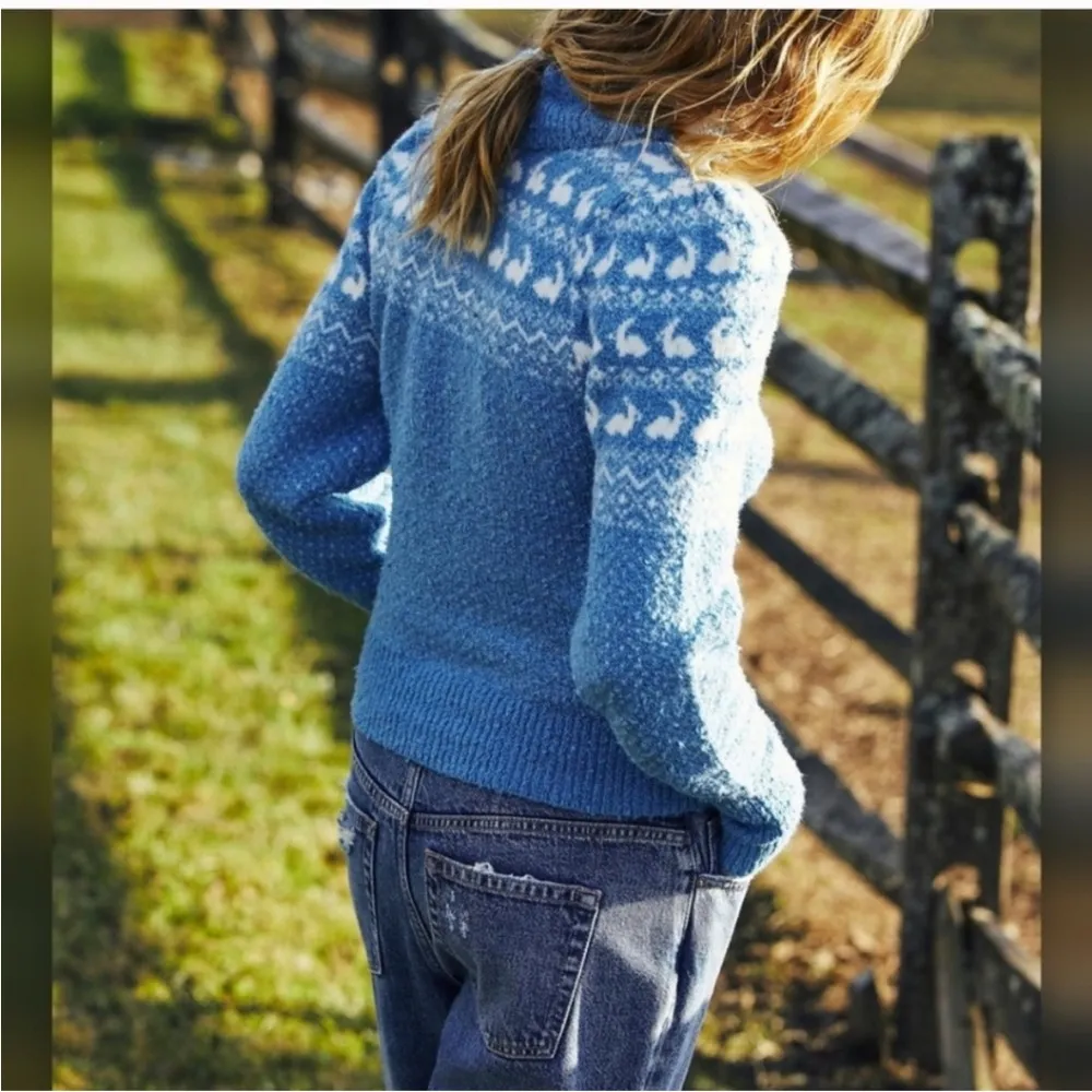 Free People Love Notes Bunny Fair Isle Turtleneck Fitted Cotton Blend Sweater XS - Image 2