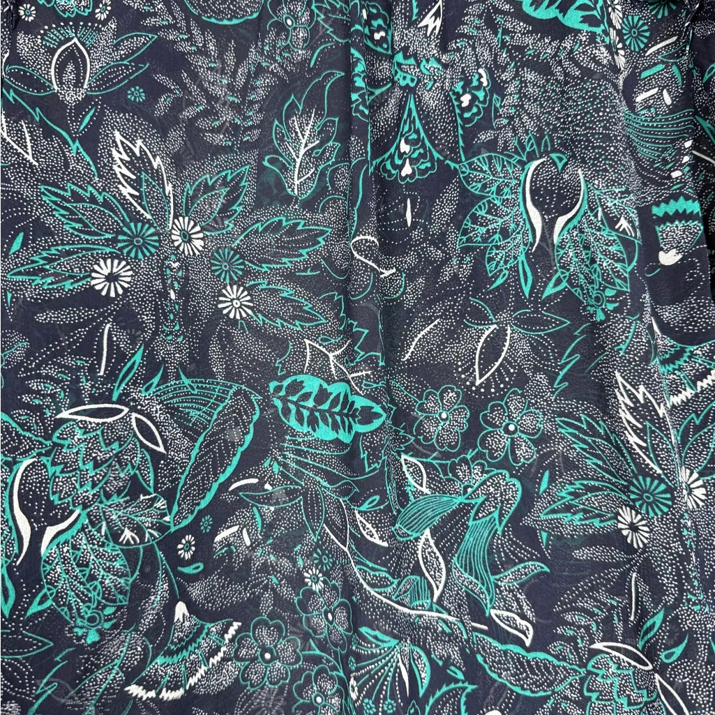 Anthropologie Haida Boho Peasant Blue Floral Semi Sheer Blouse Women’s Size S - Image 3