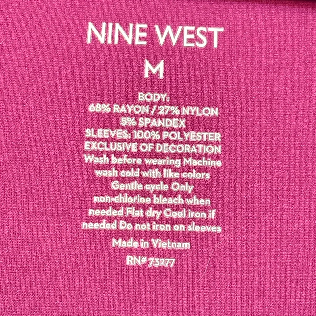 Nine West Fuchsia Long Sleeve Blouse with sheer statement sleeves - Image 5