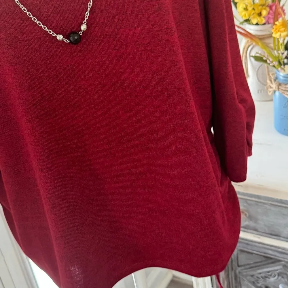 Alfred Dunner Melange Crewneck Top w/ Detachable Necklace – Size Petite XL Red - Image 7
