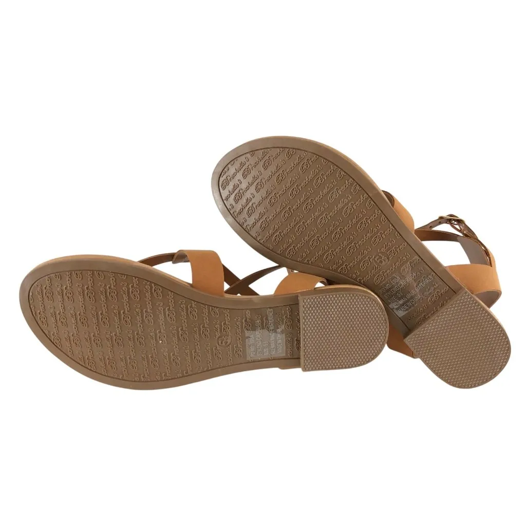 Breckelles Womens Sandals Strappy Faux Leather Buckle Brown Size 5.5 - Image 4