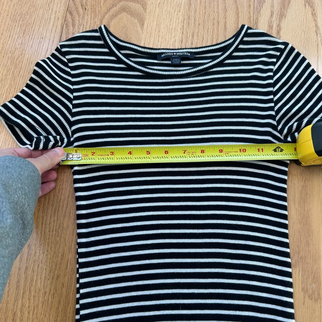 Brandy Melville Ribbed Knit Mini Shirt Dress Womens One Size Black White Striped - Image 4