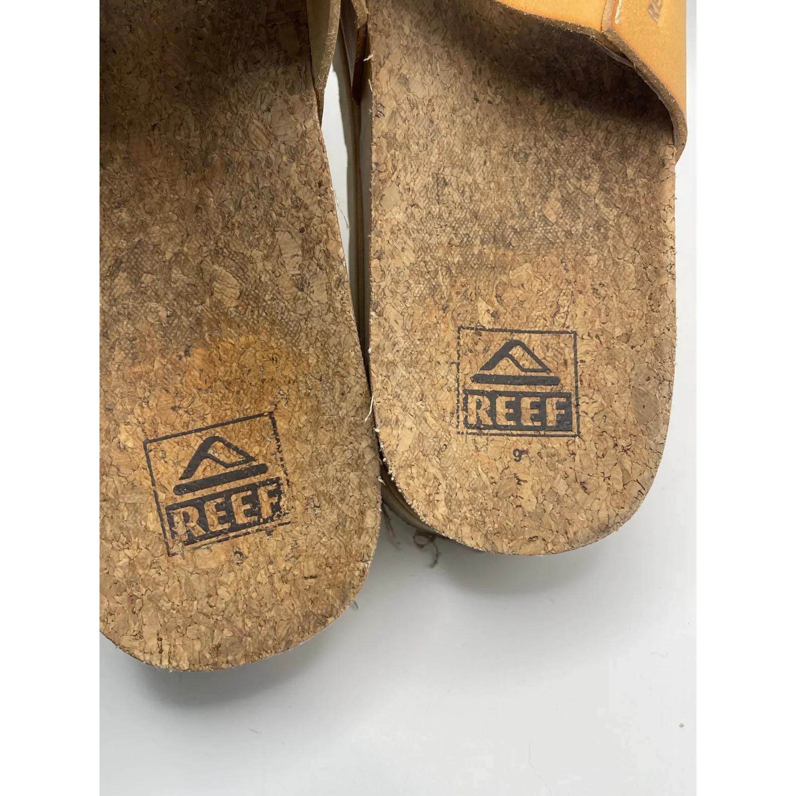 Reef Women's Tan Leather Double Strap Cork Platform Slide Sandals Size 9 - Image 6