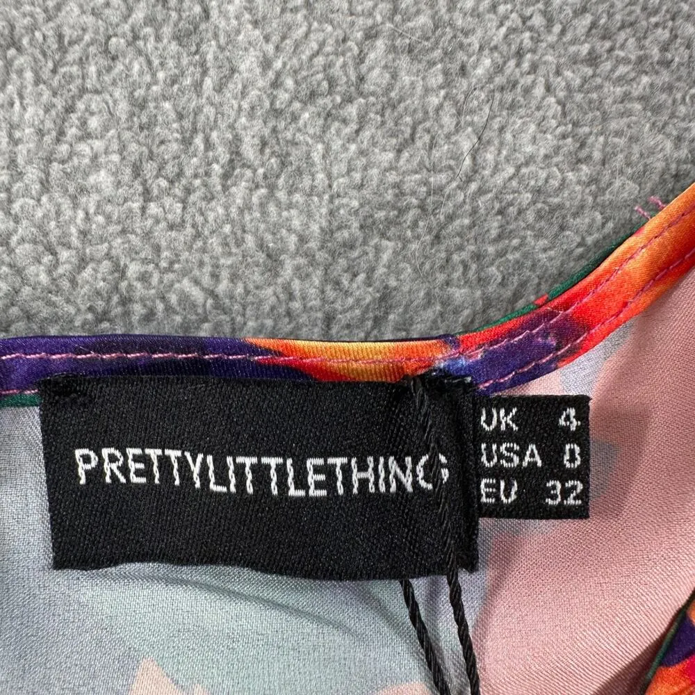 PRETTYLITTLETHING Split Skirt Ring Detail Bodycon Dress Size 0 Multicolor Floral - Image 6