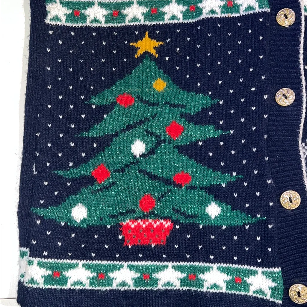 Vintage Nutcracker ugly sweater cardigan large golden button Blue - Image 3