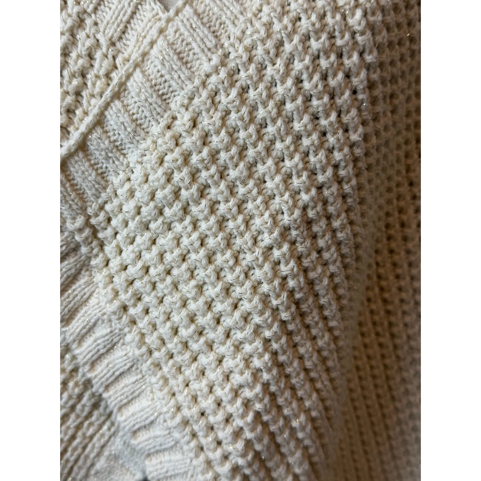 Ann Taylor Loft Knit Sweater size Large Womens Poncho Lagenlook gold Metallic - Image 7