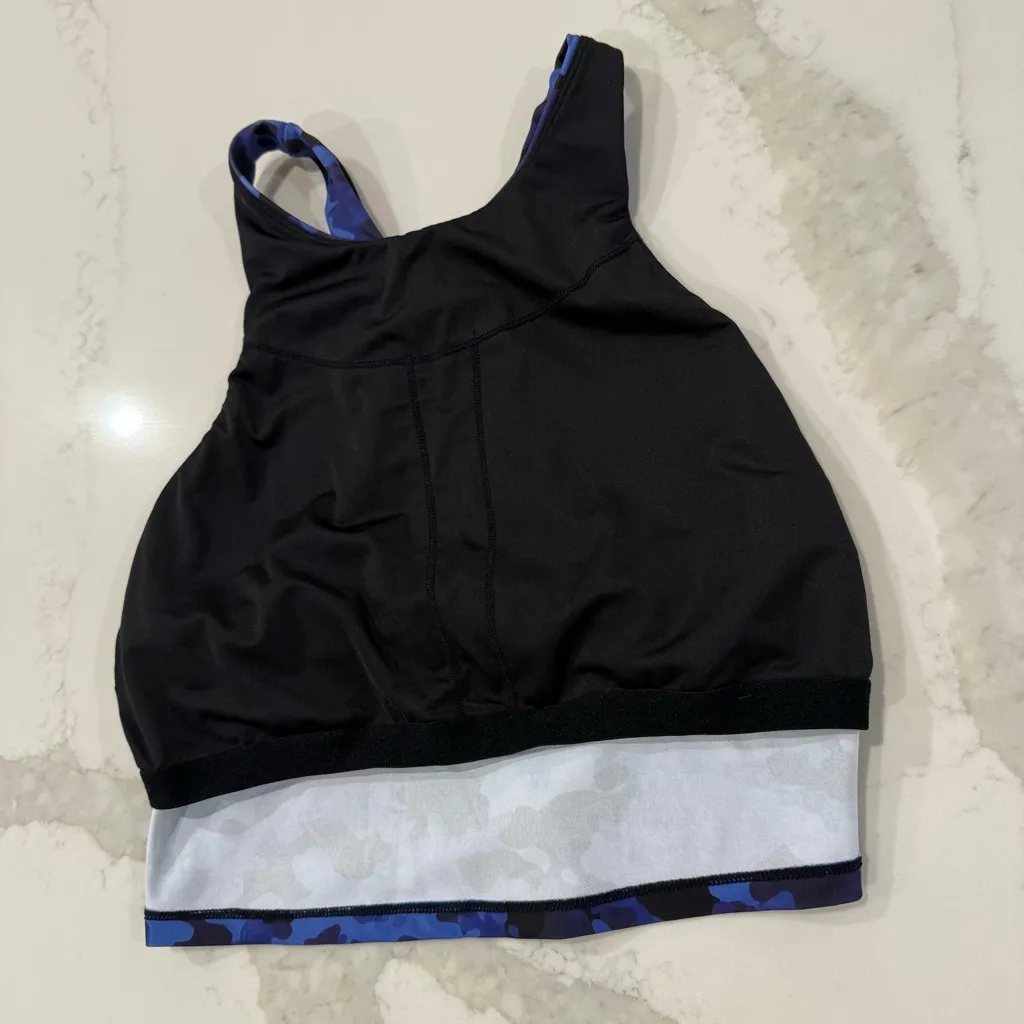 Athleta Conscious Crop Bikini Top Womens Size Medium Blue/Black Cloud Camo Swim - Image 4