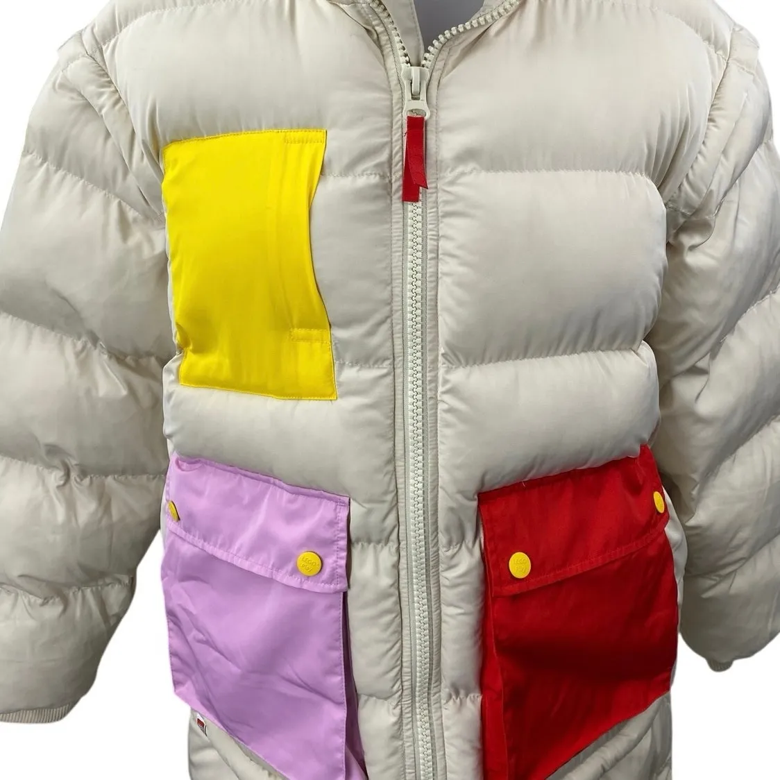 Lego x Target Cream Long Sleeve Colorblock Full Zip Long Quilted Puffer Jacket S Red - Image 4
