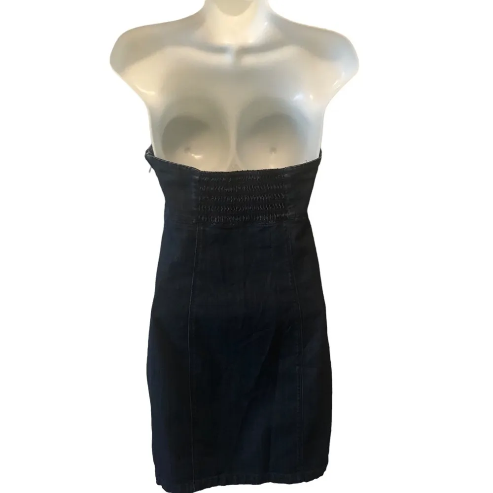 Y2K  Denim Strapless Mini Dress Smocked Back Stretch M Bachelorette - Image 5