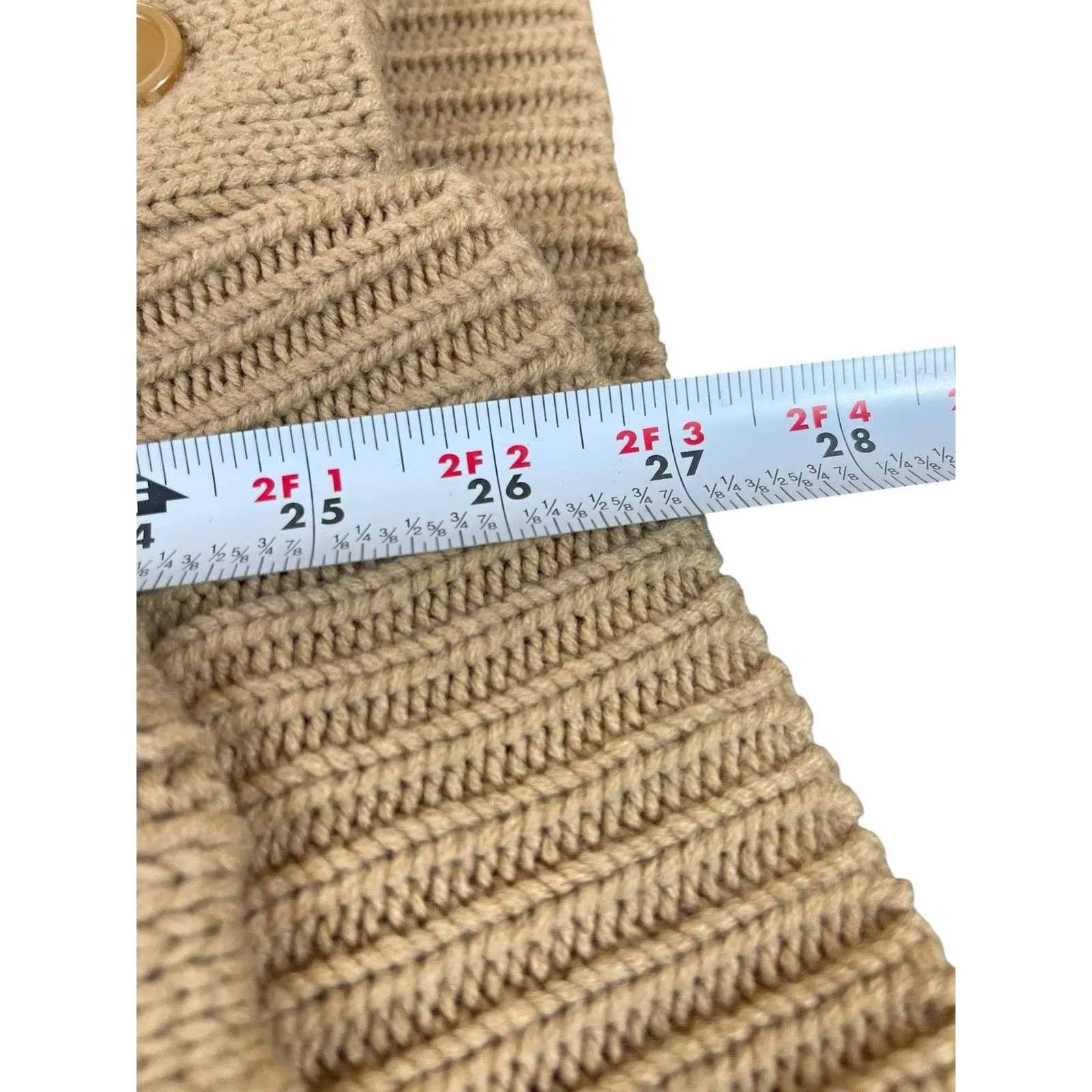 VTG 90s Grandma Beige Cable Knit S Button Front Cardigan Sweater Pocket Brown - Image 6