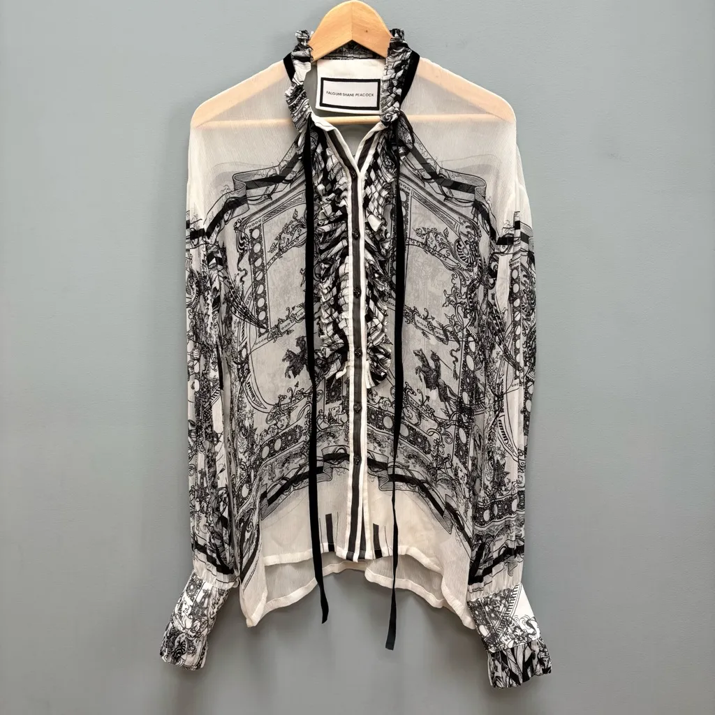 Falguni Shane Peacock MONOCHROME NOUVEAU SHIRT in XS White - Image 4