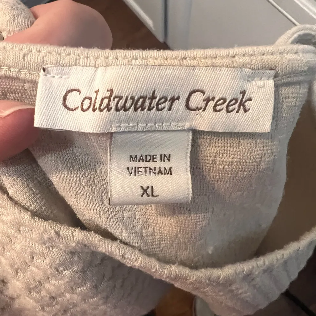 Coldwater Creek Textured Pullover Sweatshirt Cream Waffle Size XL Patch Pockets - Image 10