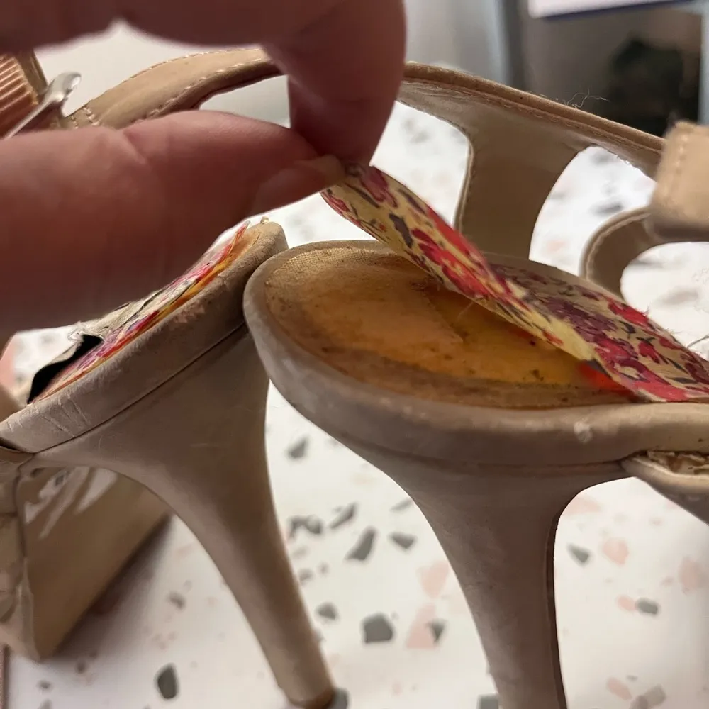 Y2K Deb Platform Heels Strappy Cutout Nude 7 Tan - Image 3