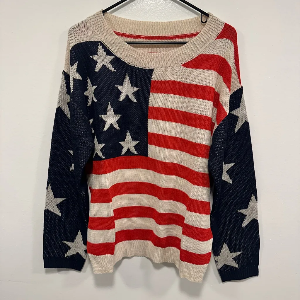 USA American flag Patriotic Stars and Stripes knit Sweater Size Medium - Image 6