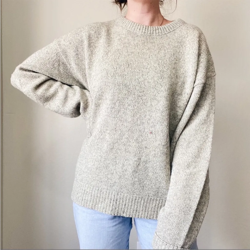 Eddie Bauer Vintage Chunky Long Sleeve Grey/Cream Wool Sweater M - Image 4