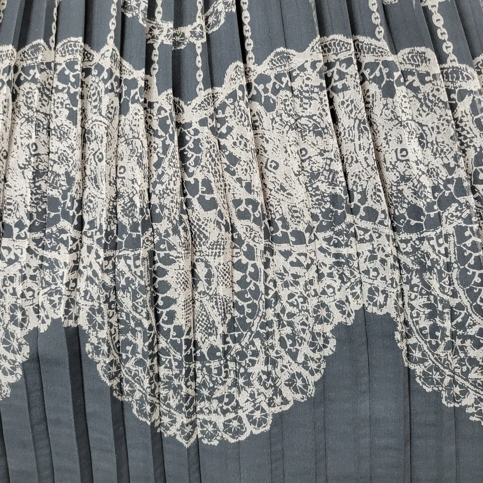 VTG Ann Taylor LOFT Faux Wrap Dress 2 Black Gray Pleated Velvet Trim Coquette - Image 16