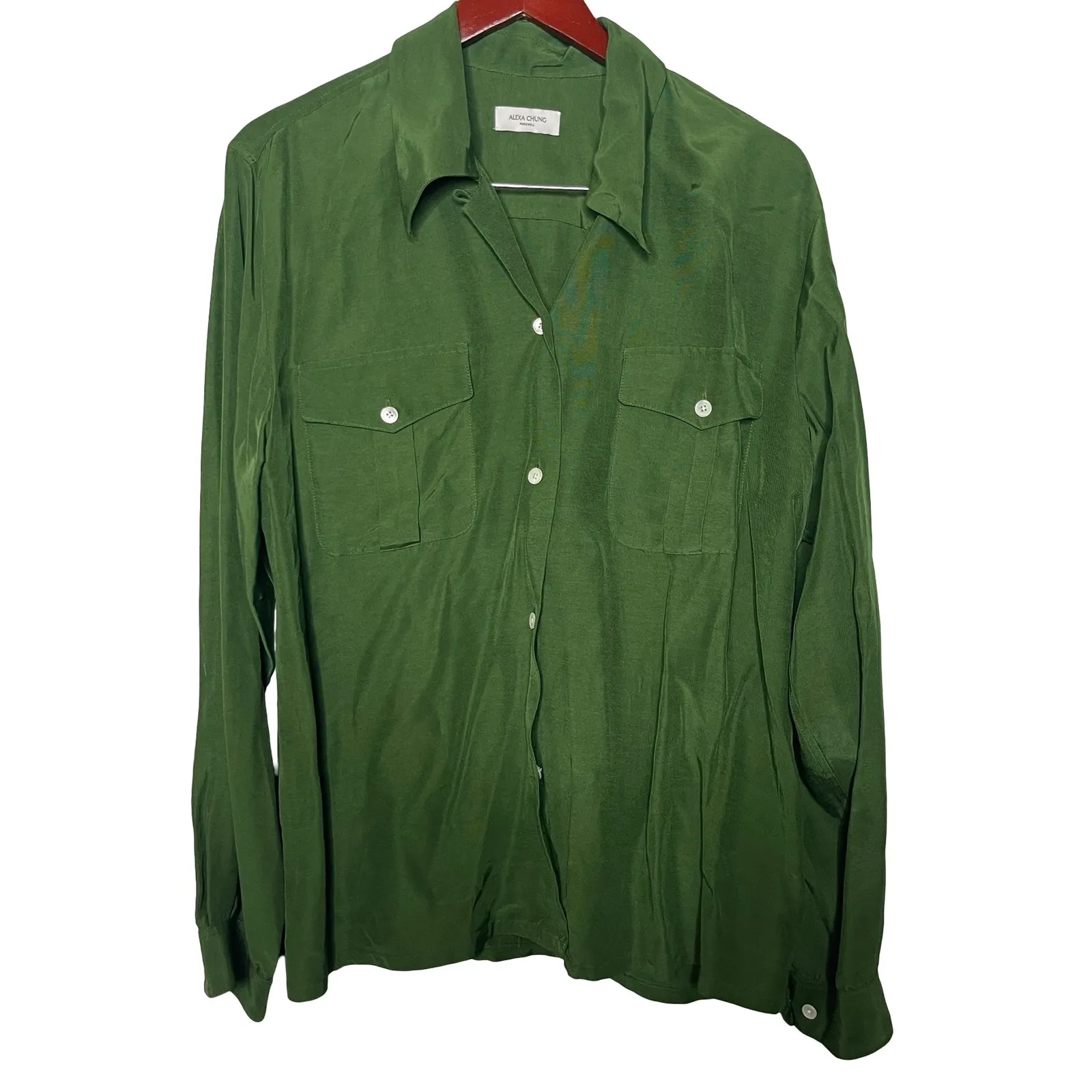 Alexa Chung for Madewell Pleat-Pocket Button-Up Shirt in Dark Pine Green XL - Image 2