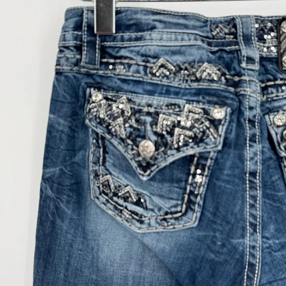 Miss Me jeans cuffed capri 30 straight mid rise embellished bling blue denim - Image 8