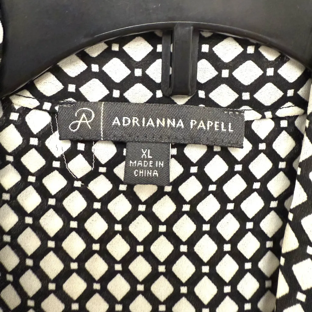 Adrianna Papell Black and White Long Sleeve Blouse with Necktie Size XL - Image 5