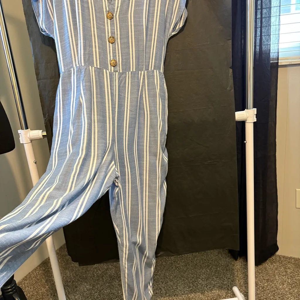 Abercrombie & Fitch Women’s Large Blue Striped Jumpsuit Casual Boho Chic*READ* - Image 2
