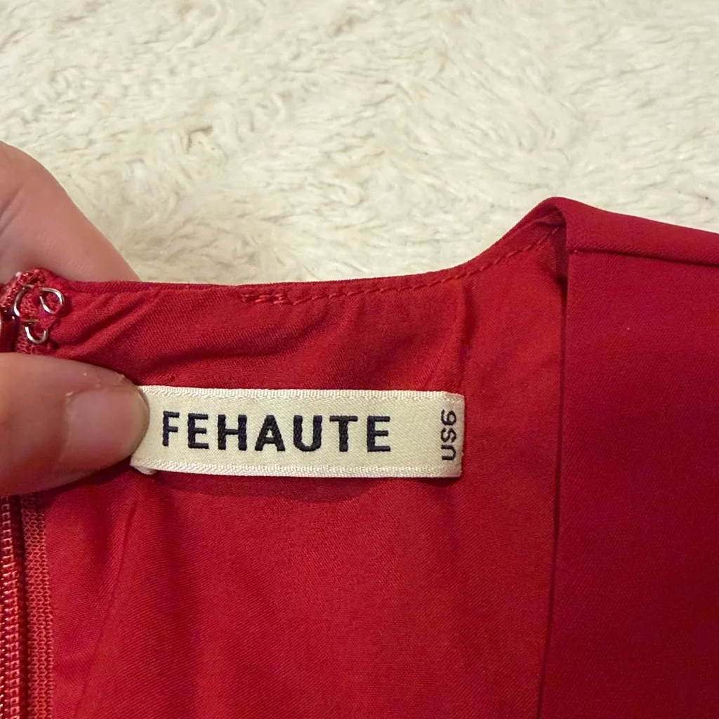 Fehaute Anthropologie Vibrant Red Modest Maxi Sheath Cocktail Dress Size 6 - Image 3