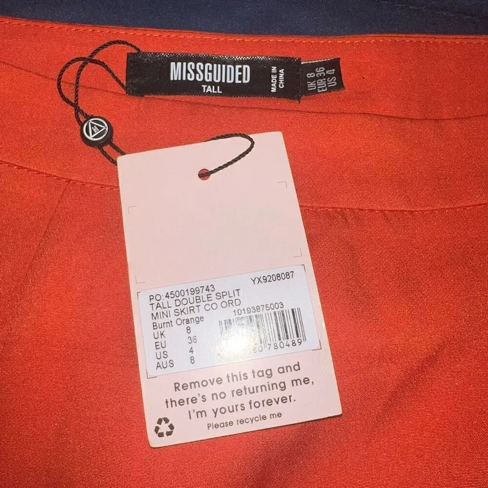 NWT Missguided tall Tailored Double Split slit Mini Skirt orange size 4 - Image 4