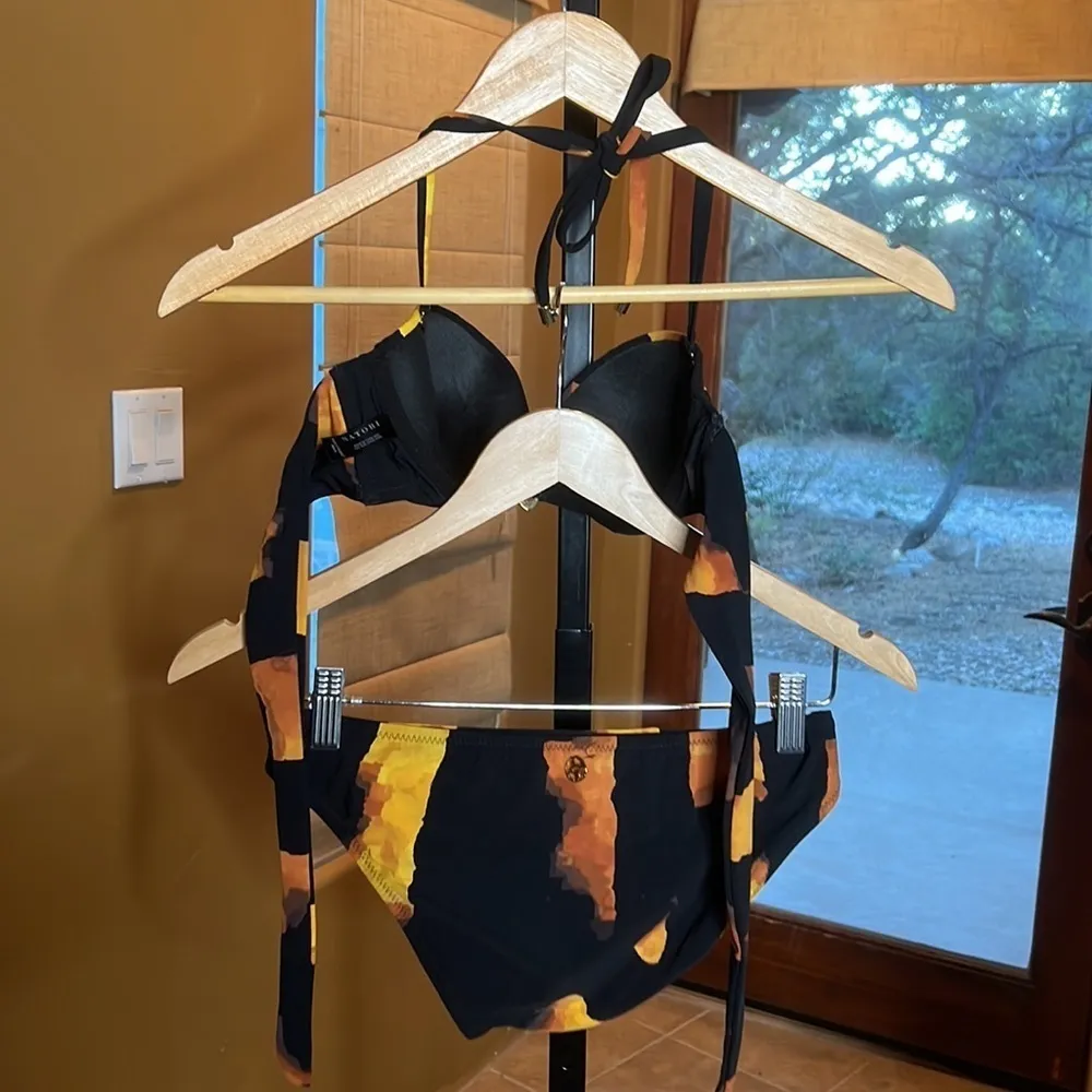 Natori BANDEAU BIKINI TOP Orange Black Size 36A, 34B, 32C Top & Small Bottom - Image 11