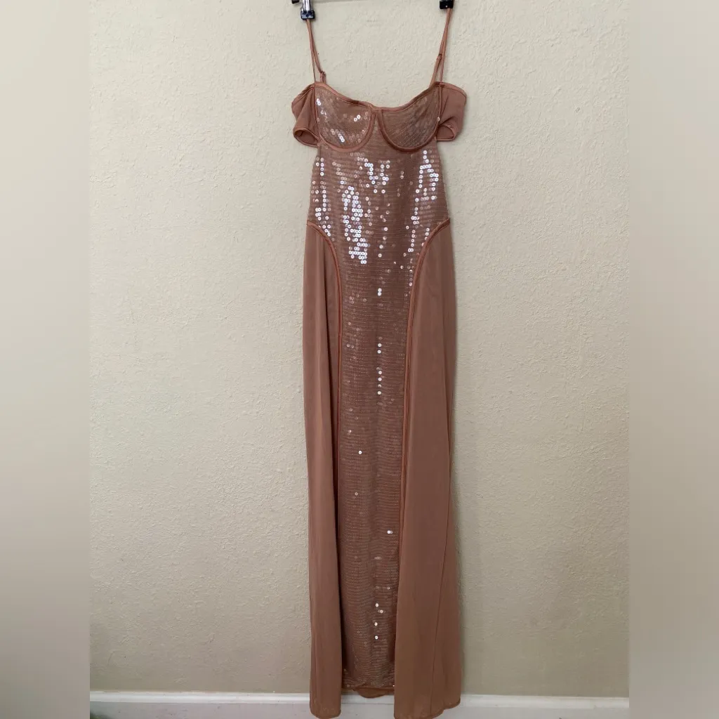 HOUSE OF CB 'Bonita' Cafe Au Lait‎ Sequin Maxi Dress NWOT size XS - Image 4