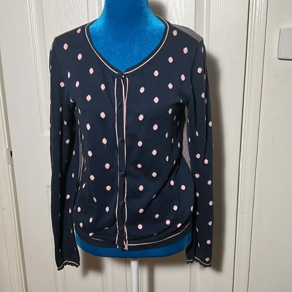 Valentino Red Cardigan Sweater Cotton Size S Polka Dots Super Cute Cozy Flawless Blue - Image 3