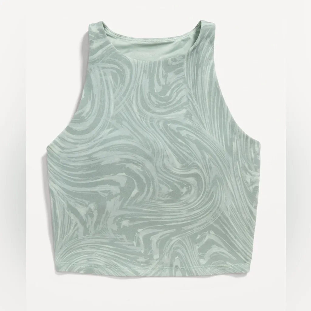 Old Navy Light Support PowerChill Longline Sports Bra Tank Green Swirl Top - Image 2