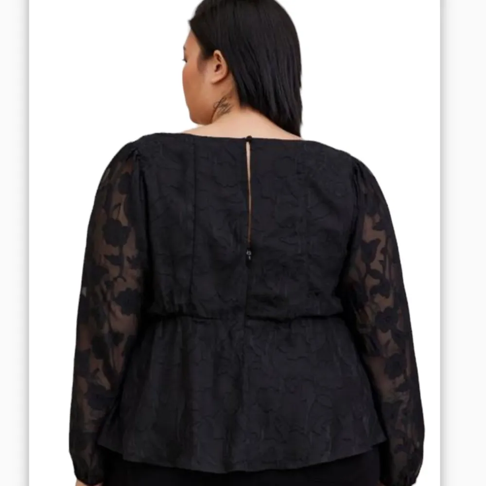 Torrid Black Peplum Chiffon Clip Floral Puff Sleeve Top Size 3 or 3X or 22-24 - Image 3