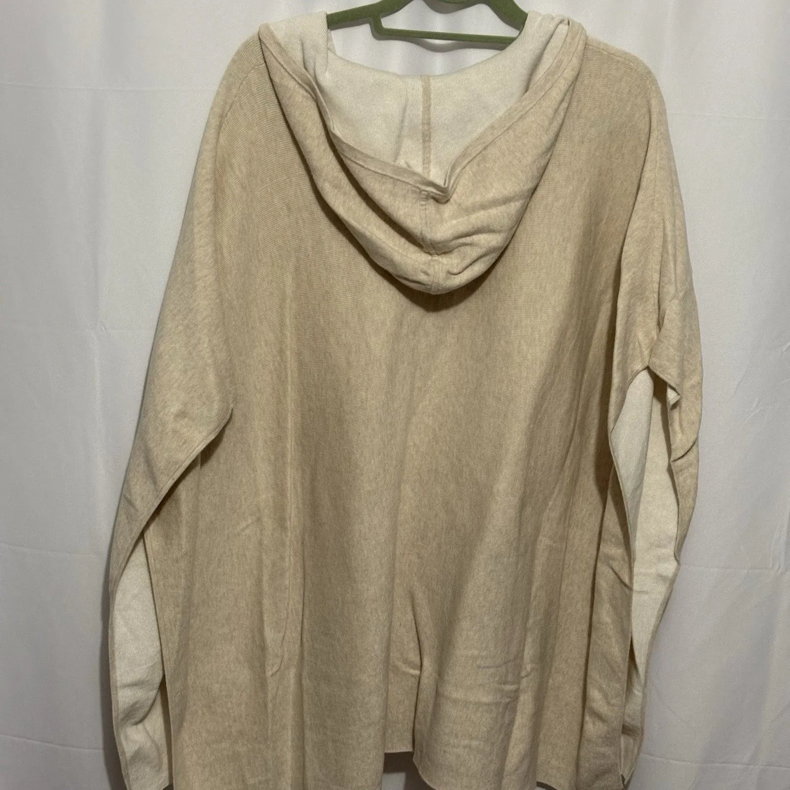 Chicos Womens SM/MD  Hooded Cape Poncho Tan Cream Knit Cotton Cashmere Travel - Image 5
