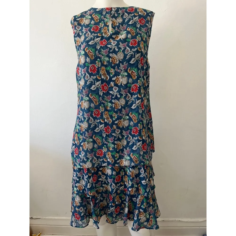 Lauren Ralph Lauren blue Floral scoop neck sleeveless crinkle georgette dress 10 - Image 2