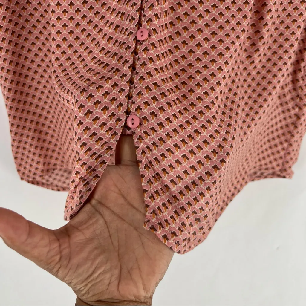DR2 Womens Pink Geometric Floral Patterned Lightweight Woven Button Front Blouse Size L - Image 5