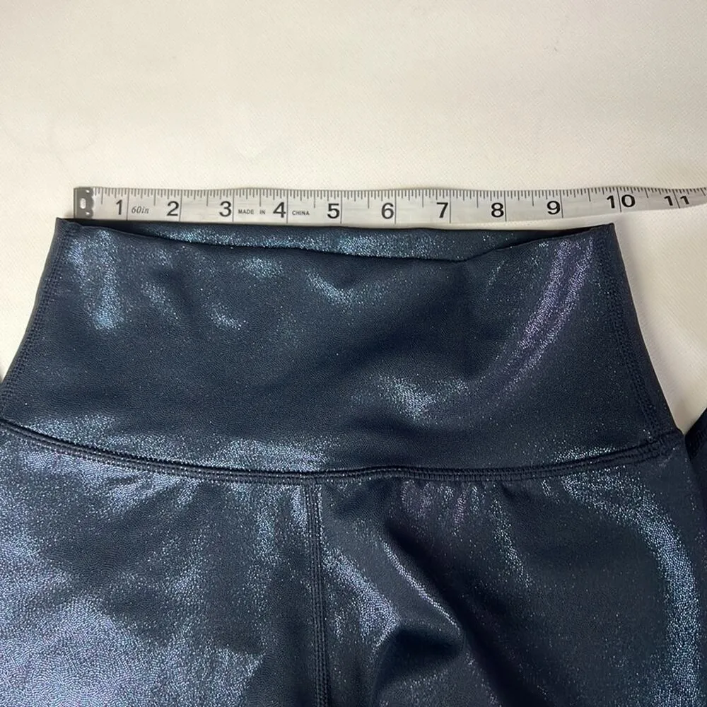 ALLFENIX Women Sporty Athletic Style Liquid Navy Shimmer 7/8 Legging Sz S Blue - Image 12