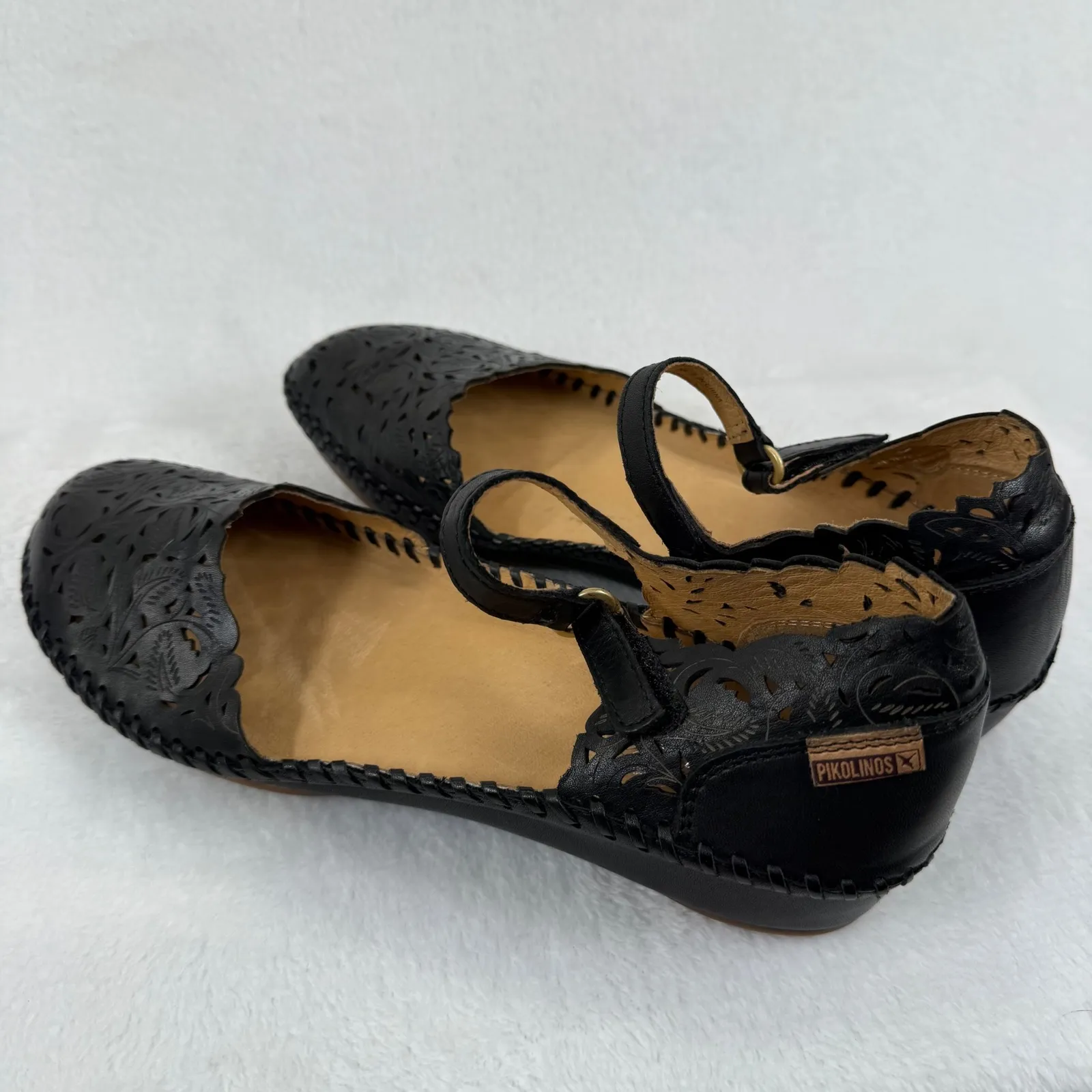 Pikolinos Leather Mary Jane Ballet Flats Laser Cut Black Women's Shoes 39 US 8.5 - Image 9